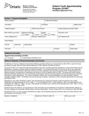Ontario Youth Apprenticeship Program Application Form