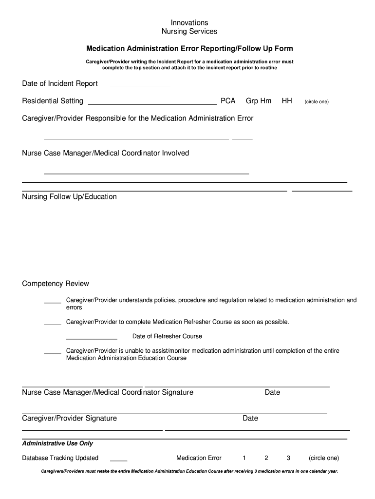 Fillable Online Medication Administration Error Reporting /Follow Up ...