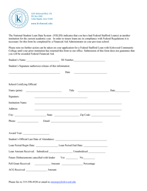 Federal Stafford Loan Certification Form