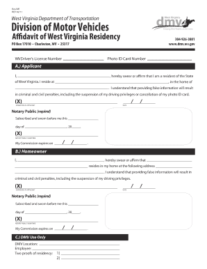 West Virginia Residency Affidavit
