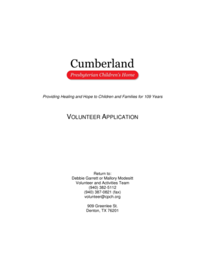 Volunteer application - Cumberland Presbyterian Children's Home - cpch