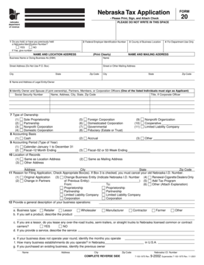 Nebraska Tax Application Form 20
