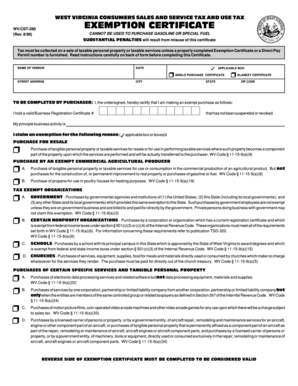 West Virginia Consumers Sales and Service Tax Exemption Certificate