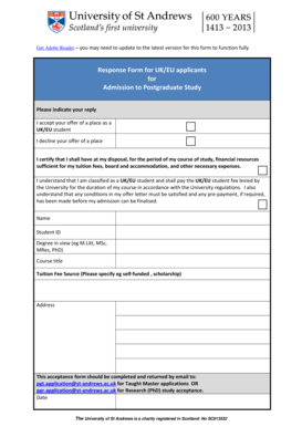 UK/EU Postgraduate Admission Response Form