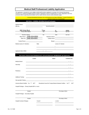 Medical Staff Professional Liability Application