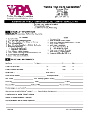Employment Application/Credentialing Form for Medical Staff