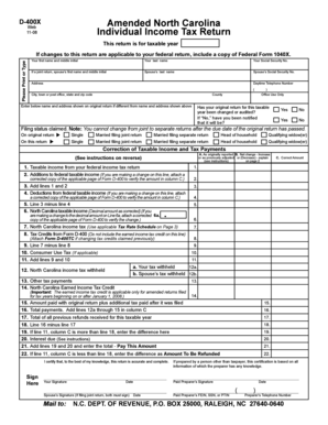 North Carolina Individual Income Tax Return Amendment