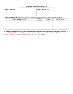 Applicant Biographical Sketch