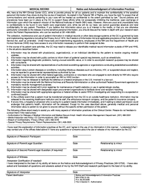 Medical Record Notice and Acknowledgment of Information Practices