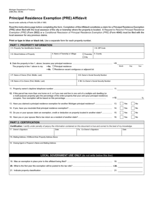 Michigan Principal Residence Exemption Affidavit