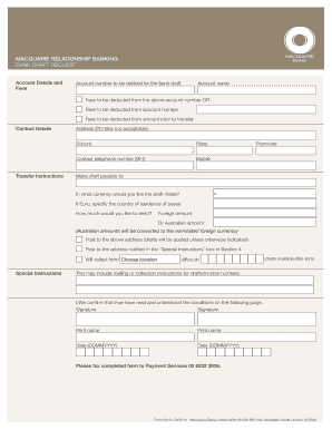 Macquarie Bank Draft Request Form