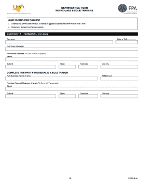Identification Form for Individuals and Sole Traders