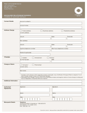 Macquarie Relationship Banking Change of Account Details