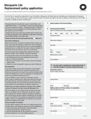 Macquarie Life Replacement Policy Application