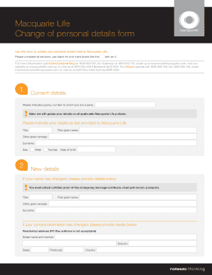 Macquarie Life Change of Personal Details Form