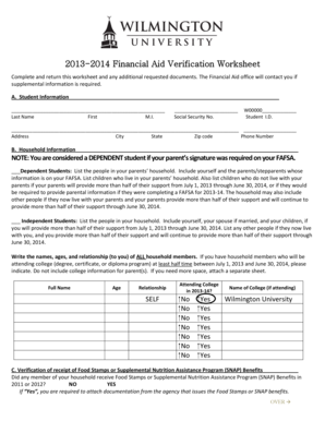 2013-2014 Financial Aid Verification Worksheet