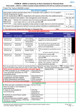 FORM M - HIDRA & Authority to Work Checklist for ... - Sydney Water