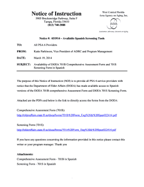 Florida DOEA 701B Comprehensive Assessment Form