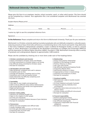 Multnomah University Personal Reference Form