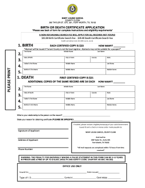 Texas Birth or Death Certificate Application