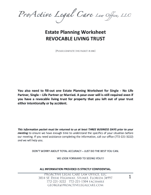 Estate Planning Worksheet for Revocable Living Trust