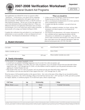 2007-2008 Verification Worksheet Dependent