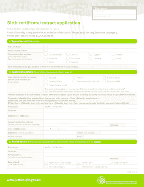 Queensland Birth Certificate Application Form