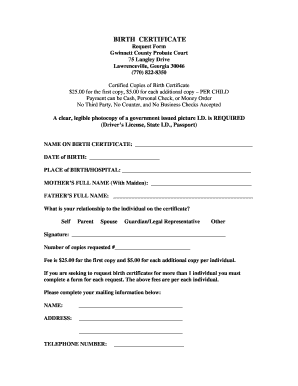 Gwinnett County Birth Certificate Request Form