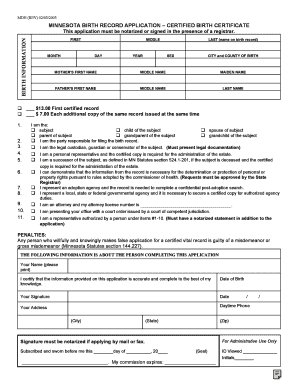 Minnesota Birth Record Application