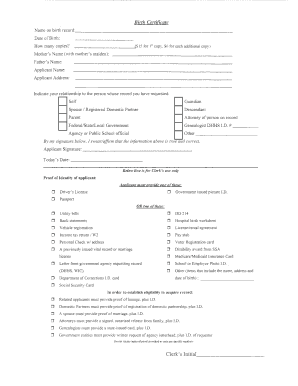 Birth Certificate Request Form