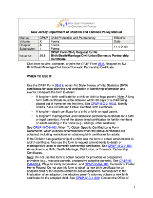 NJ CP&P Form 26-8 Request for Birth/Death/Marriage Certificate