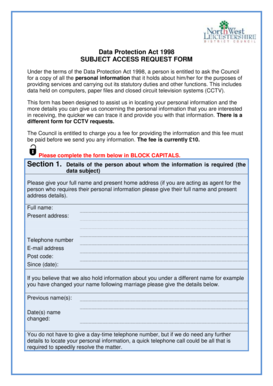 Data Protection Act 1998 Subject Access Request Form