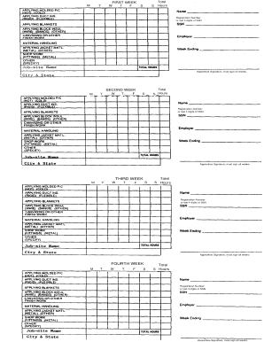Asbestos Workers Weekly Work Record