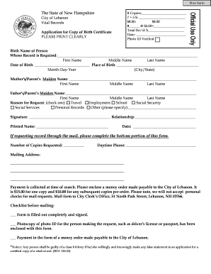 New Hampshire Birth Certificate Copy Application