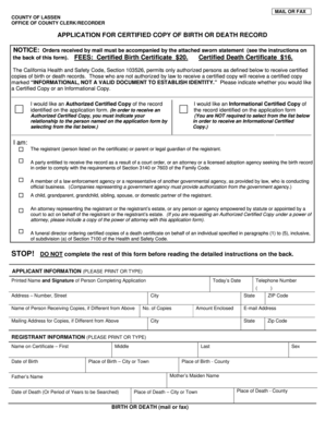 California Birth or Death Record Application