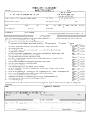 North Carolina Pistol Permit Application