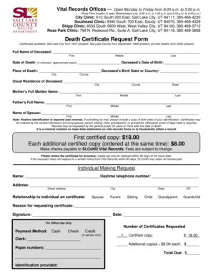 Utah Death Certificate Request Form