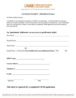 UHAB Co-op Apartment Application