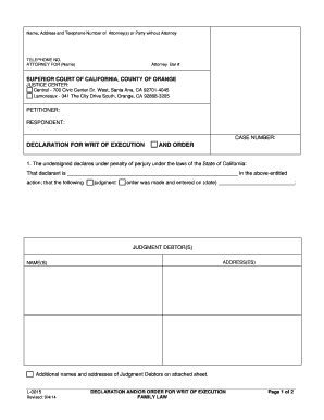 Declaration for Writ of Execution