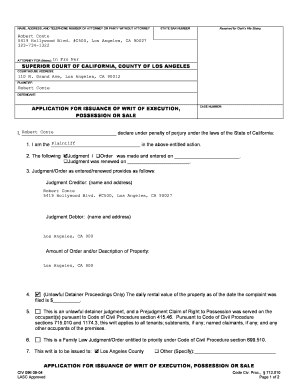 California Application for Issuance of Writ of Execution