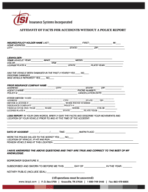 Affidavit of Facts for Accidents Without a Police Report