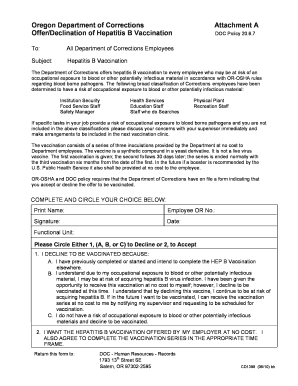 Oregon Hepatitis B Vaccination Offer/Declination Form