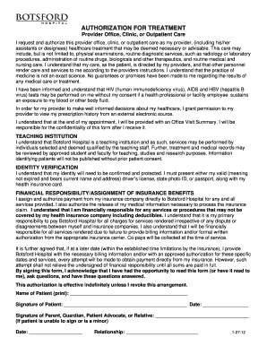Authorization for Treatment Form