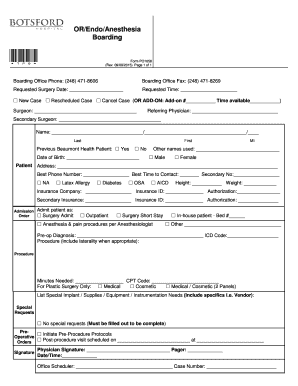 OR/Endo/Anesthesia Boarding Form