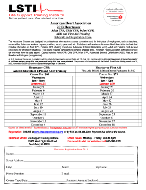 Heartsaver CPR and First Aid Registration Form