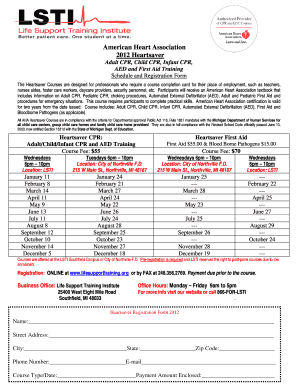 American Heart Association Heartsaver CPR and First Aid Registration Form