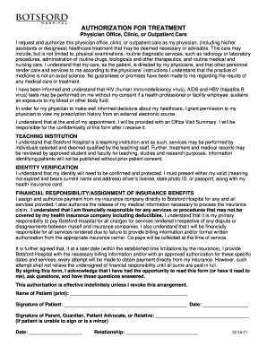 Authorization for Treatment Form