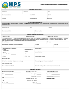 Application for Residential Utility Services