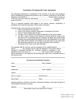 Guarantee of Commercial Lease Agreement