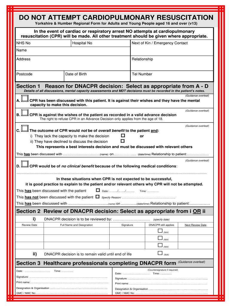 Fillable Online DO NOT ATTEMPT CARDIOPULMONARY RESUSCITATION Fax Email 
